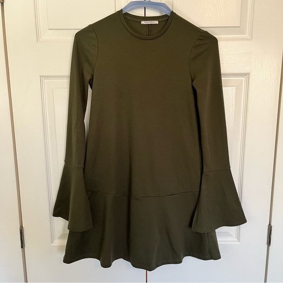 Zara Trafaluc Green Belle Long Sleeve Flowy Dress Size S - Picture 4 of 8
